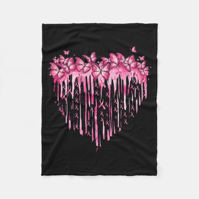 Herz Pink Ribbon Schmetterlinge Brustkrebs Awaren Fleecedecke (Vorderseite)