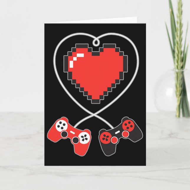 Herz Pixel Art Video-Game Controller Valentines D Karte (Vorderseite)