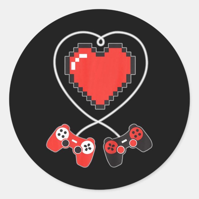 Herz Pixel Art Video-Game Controller Valentines D Runder Aufkleber (Vorderseite)
