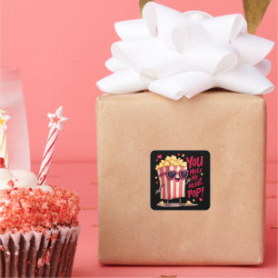 Herz-Popcorn Valentins-Design Quadratischer Aufkleber