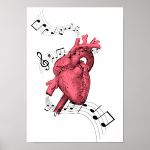Herz-Print, Musical Notes, Musikherz, Anatomie Poster