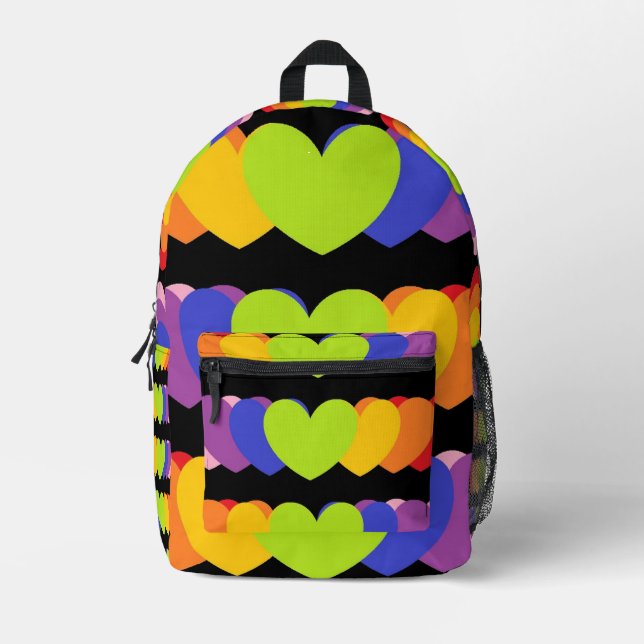 Herz Print Rucksack mit regenbogenfarbenen Herzen  (Vorderseite)