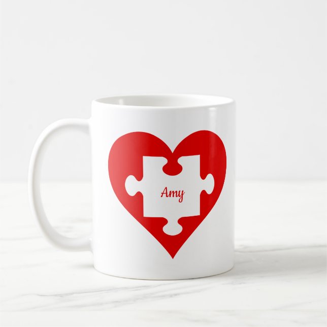 Herz & Puzzle Geschenke für ihn/sie Kaffeetasse (Links)