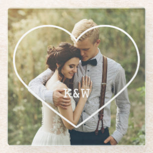 Herz-Rahmen-modernes Monogramm-Foto Glasuntersetzer