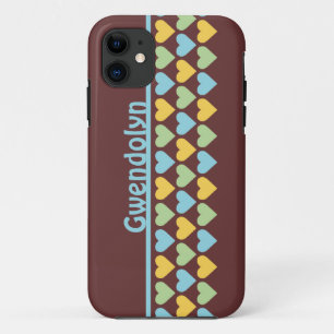 Herz-Reihen Muster blau grün personalisieren Namen Case-Mate iPhone Hülle