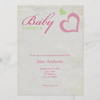 Herz reiht Babyparty - Rosa u. Grün auf Einladung
