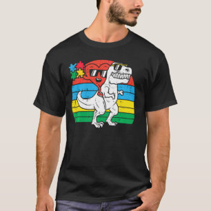 Herz Reitender Trex Dino Autismus-Bewusstsein Klei T-Shirt