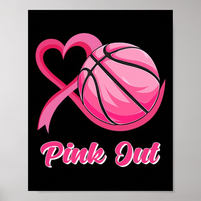 Herz Ribbon Basketball Pink Out Brustkrebs Awa Poster (Vorne)