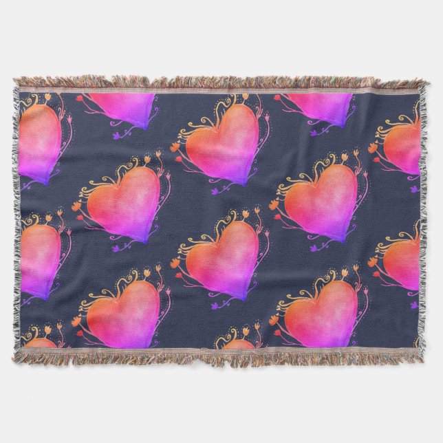 Herz Rosa Liebe Wasserfarben Art Throw Blanket Decke (Vorderseite)