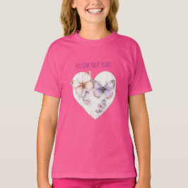 Herz Rosa Lila Schmetterlinge & Blumen T-Shirt