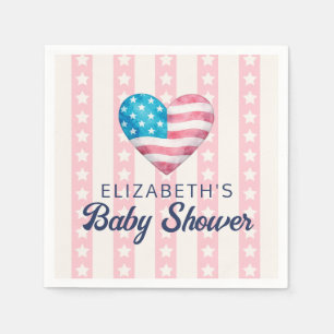 Herz & rosa Sterne Streifen Baby Shower Serviette