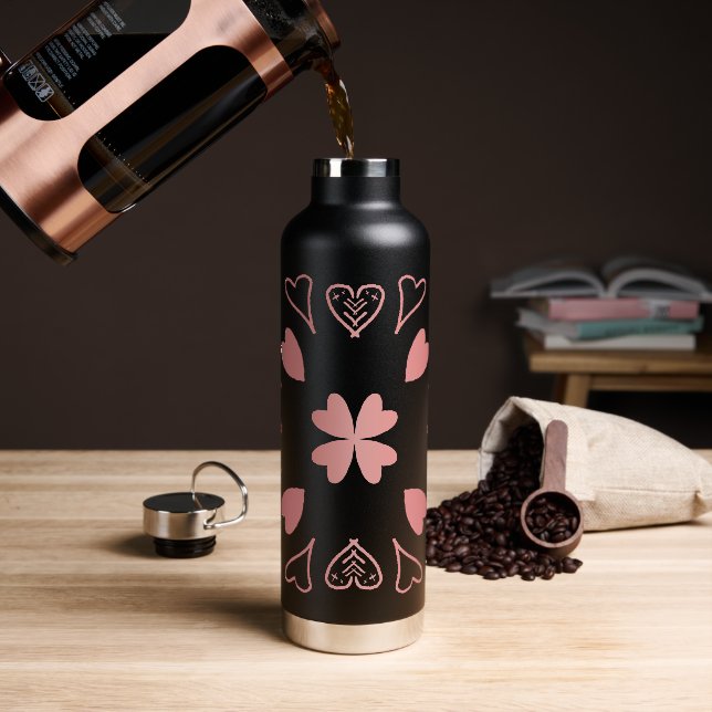 Herz-Rose Gold Muster Trinkflasche (Kaffee)
