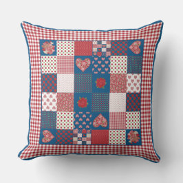 Herz, Rose Rot, Weiß, Blau Imitate - Patchwork Kissen