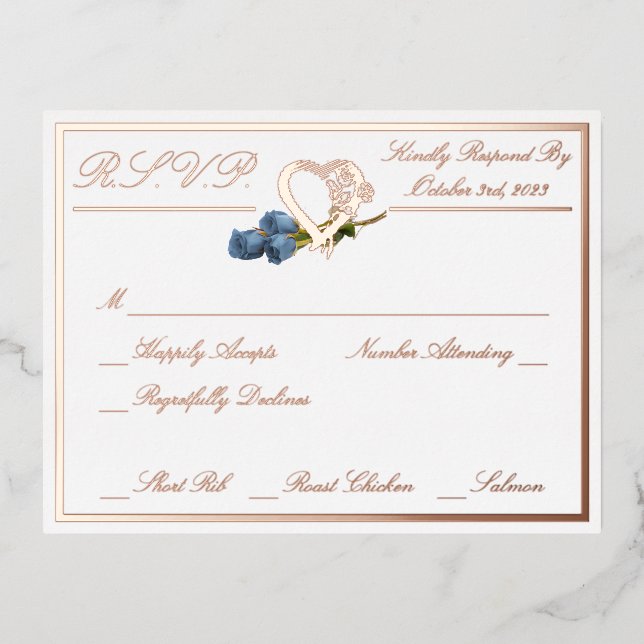 Herz & Rose, White Wedding RSVP Rose Gold Vollvers Folie Einladungspostkarte (Vorderseite)