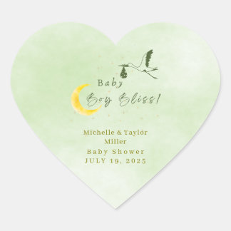 Herz-Sage-Grün-Baby-Junge-Bliss-Storch-Aufkleber Herz-Aufkleber