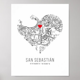 Herz San Sebastián City Map (Spanien) Poster