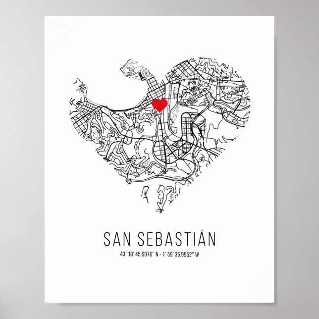 Herz San Sebastián City Map (Spanien) Poster (Vorne)