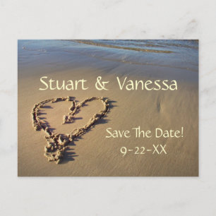 Herz Sandstrand Save the Date Postkarte