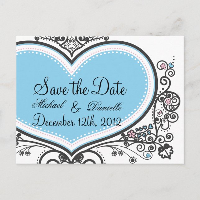 Herz Save the Date Postkarte (Vorderseite)
