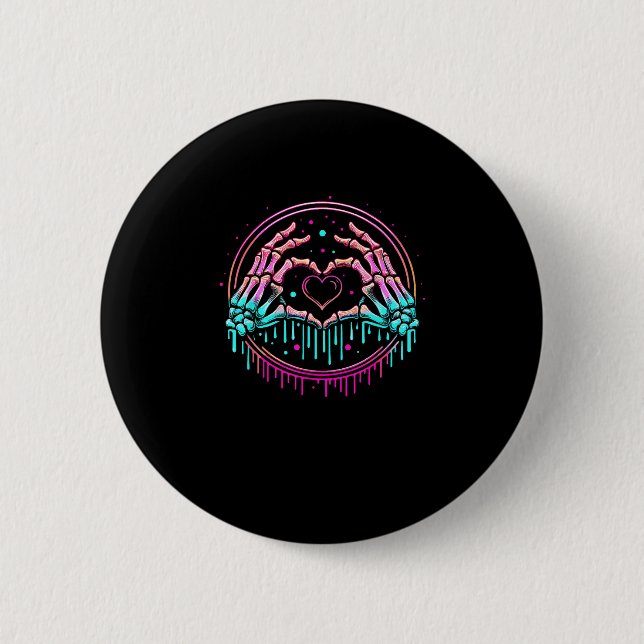 Herz-Schildkelett Hand - Spooky Skeleton Hallowon Button (Vorderseite)