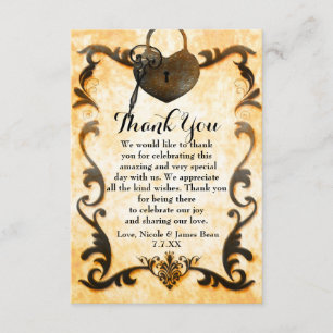 Herz-Schloss-&-Schlüssel-Vintage-Antik-Dankeskarte Einladung