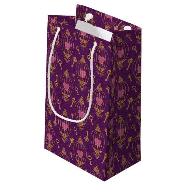 Herz-Schlüssel-Muster Kleine Geschenktüte (Rückseite Schrägansicht)