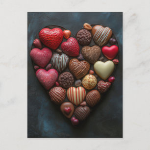 Herz Schokolade und Pralinen Valentinstag Postkarte