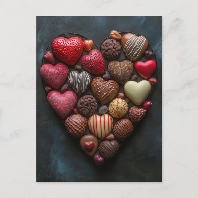 Herz Schokolade und Pralinen Valentinstag Postkarte (Vorderseite)