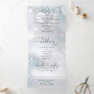Herz Schrift Schneeflocken Winterhochzeit Dreifach Gefaltete Einladung