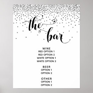 Herz Schrift & Silber Konfetti "The Bar" Menü Schi Poster