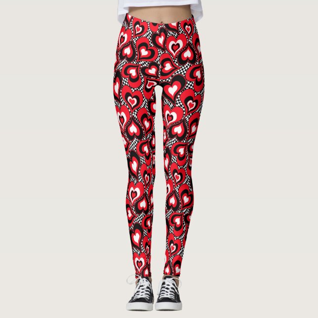 Herz, schwarz, rot und weiß. leggings (Vorderseite)