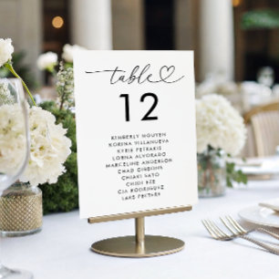 Herz-Script-Sittscharakter Namen Minimale Hochzeit Tischnummer