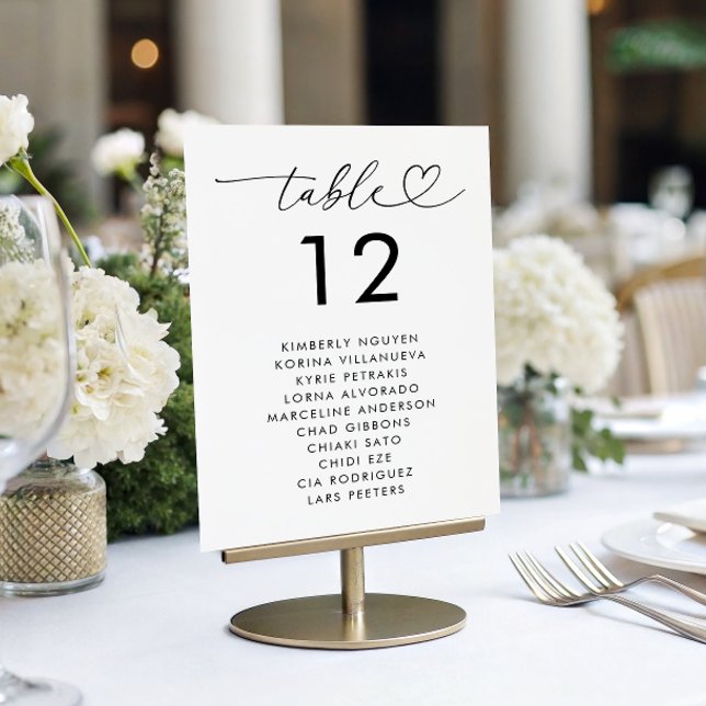 Herz-Script-Sittscharakter Namen Minimale Hochzeit Tischnummer (Von Creator hochgeladen)