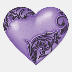 Herz Scroll Wisteria w Black Herz-Aufkleber