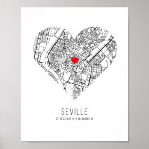Herz Sevilla Stadtkarte (Spanien) Poster