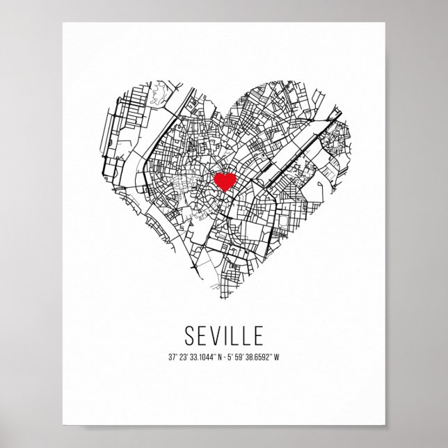 Herz Sevilla Stadtkarte (Spanien) Poster (Vorne)
