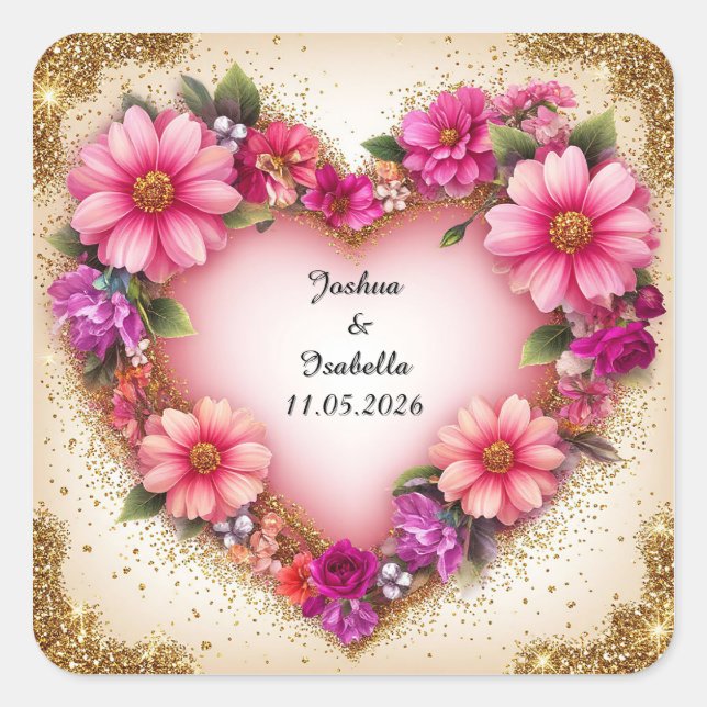 Herz-Shaped Floral Arrangement Quadratischer Aufkleber (Vorderseite)