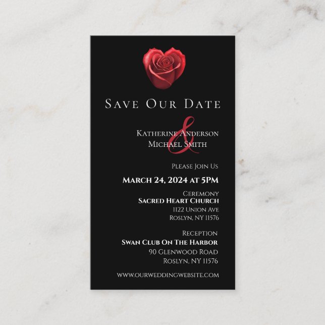 Herz-Shaped Rote Rose-Save the Date- Visitenkarte (Vorderseite)