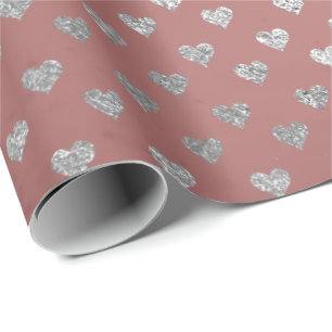 Herz Silver Glam Pink Rose Gold Shiny Geschenkpapier