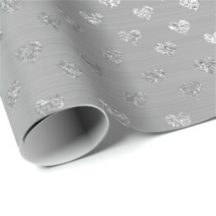 Herz Silver Gray Metallic Monochromatisches Glam Geschenkpapier