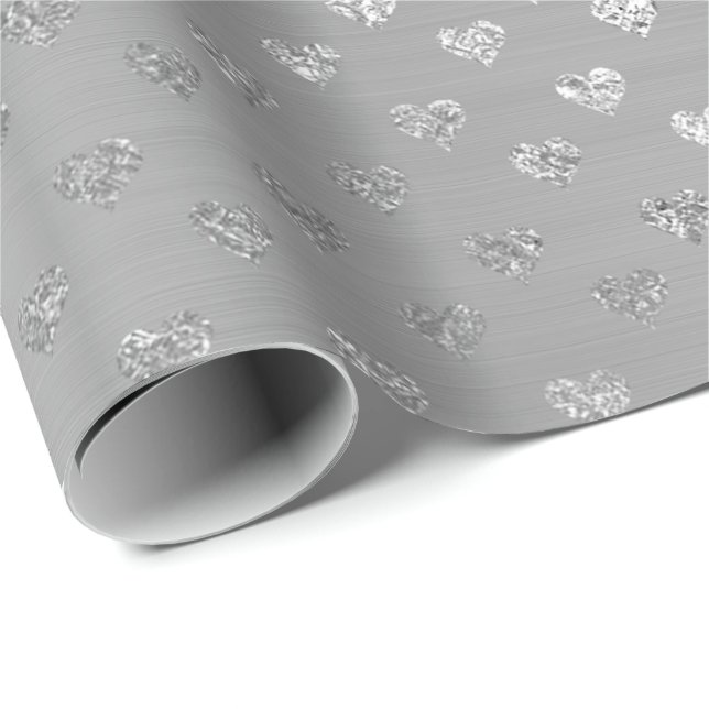 Herz Silver Gray Metallic Monochromatisches Glam Geschenkpapier (Rolleneckpunkt)