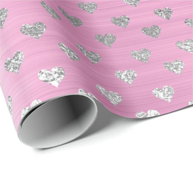 Herz Silver Gray Metallic Pink Rose Blush Geschenkpapier (Rolleneckpunkt)
