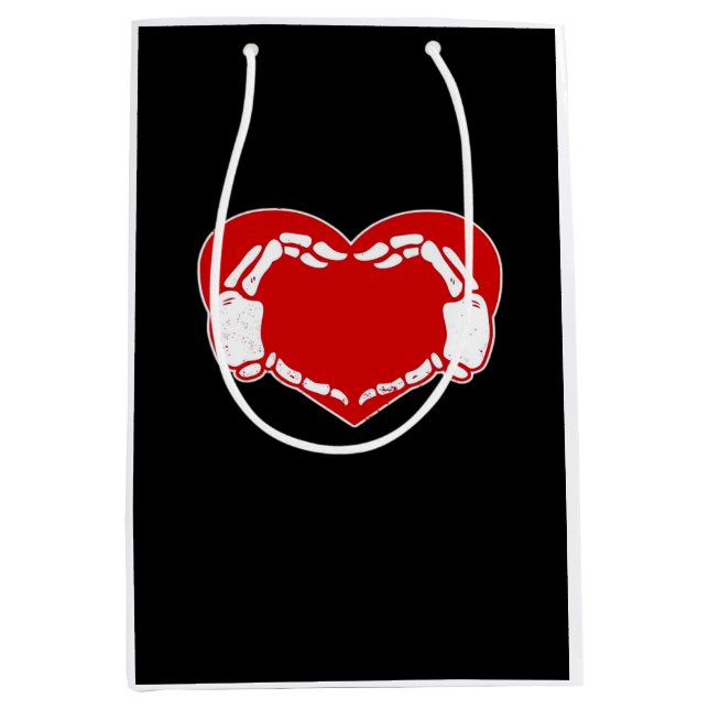 Herz Skeleton Hände Gothic Valentine Red Classic Mittlere Geschenktüte (Vorderseite)
