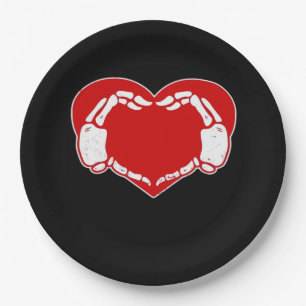 Herz Skeleton Hände Gothic Valentine Red Classic Pappteller
