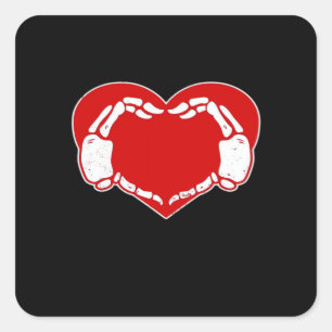 Herz Skeleton Hände Gothic Valentine Red Classic Quadratischer Aufkleber