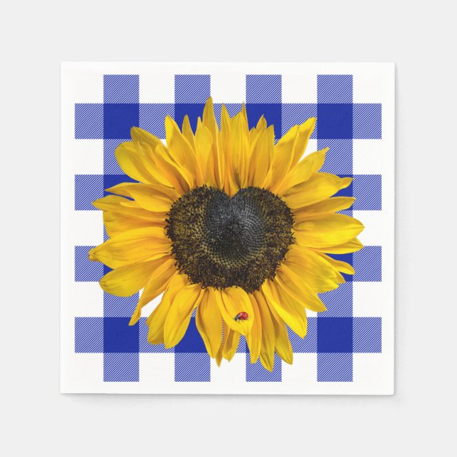 Herz Sonnenblume Ladybug auf Buffalo Kariert Serviette (Vorderseite)