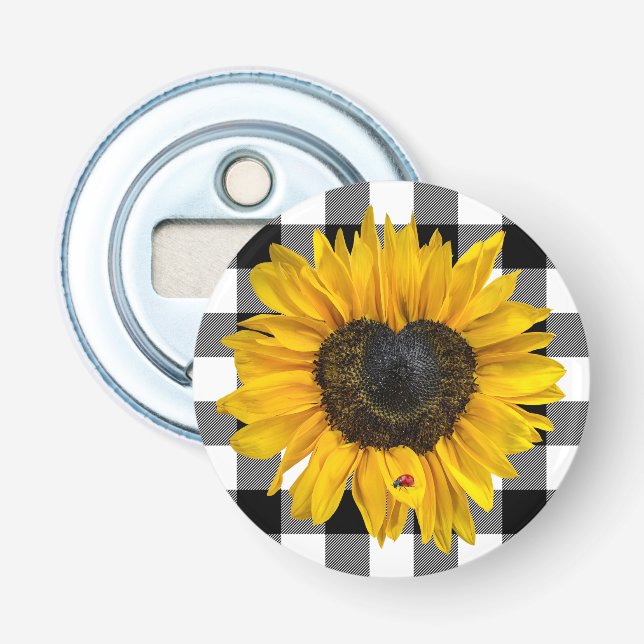 Herz Sonnenblume mit Ladybug Flaschenöffner (Vorderseite)