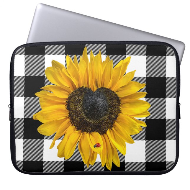 Herz Sonnenblume mit Ladybug Laptopschutzhülle (Vorderseite)