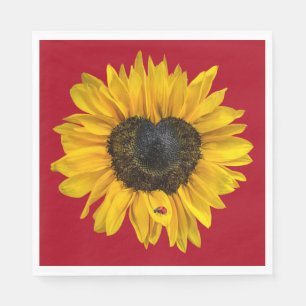 Herz Sonnenblume mit Ladybug On Red Serviette