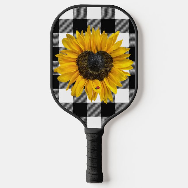 Herz Sonnenblume mit Ladybug Pickleball Schläger (Vorderseite)